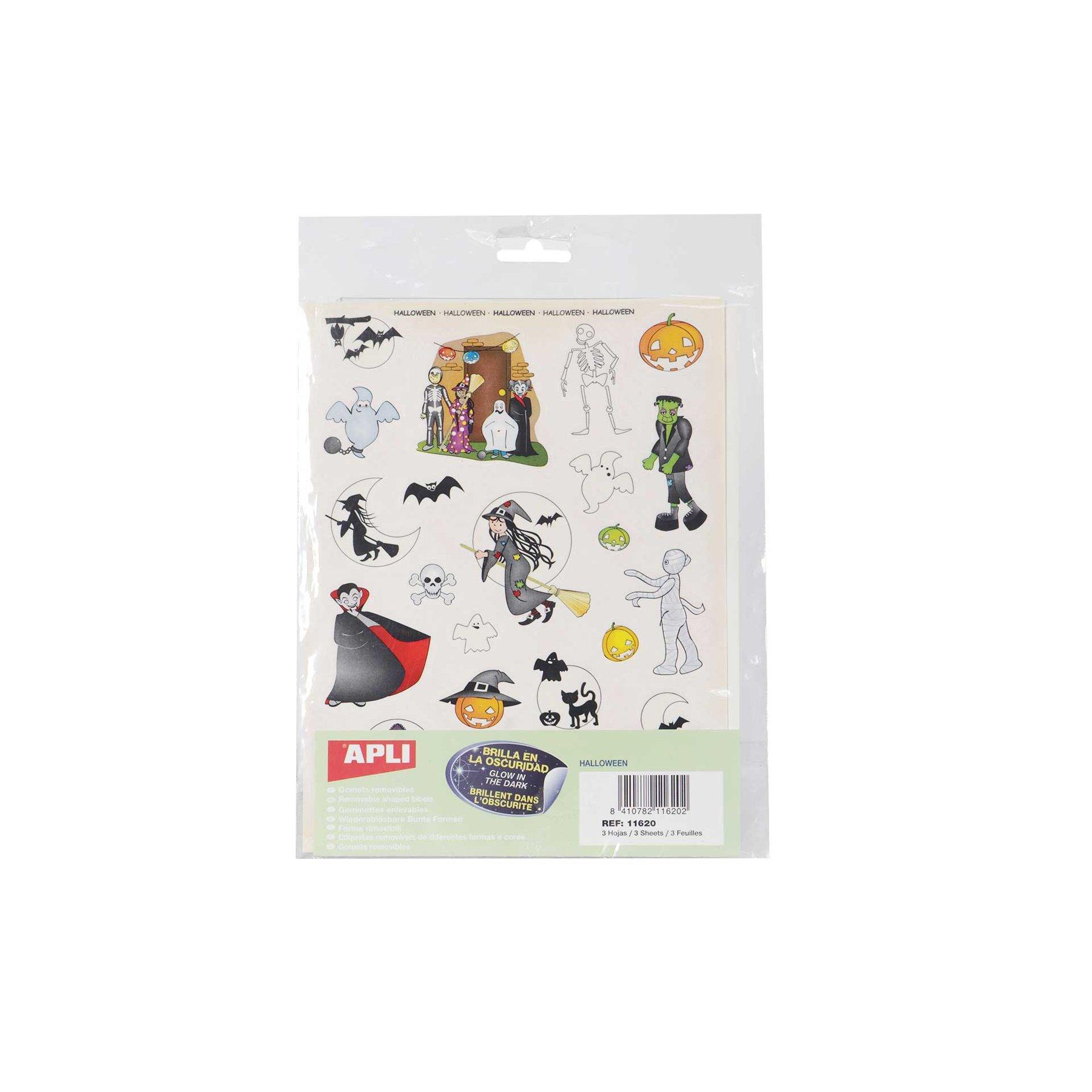 Apli Самозалепващи се етикети Хелоуин, детски, 3 листа