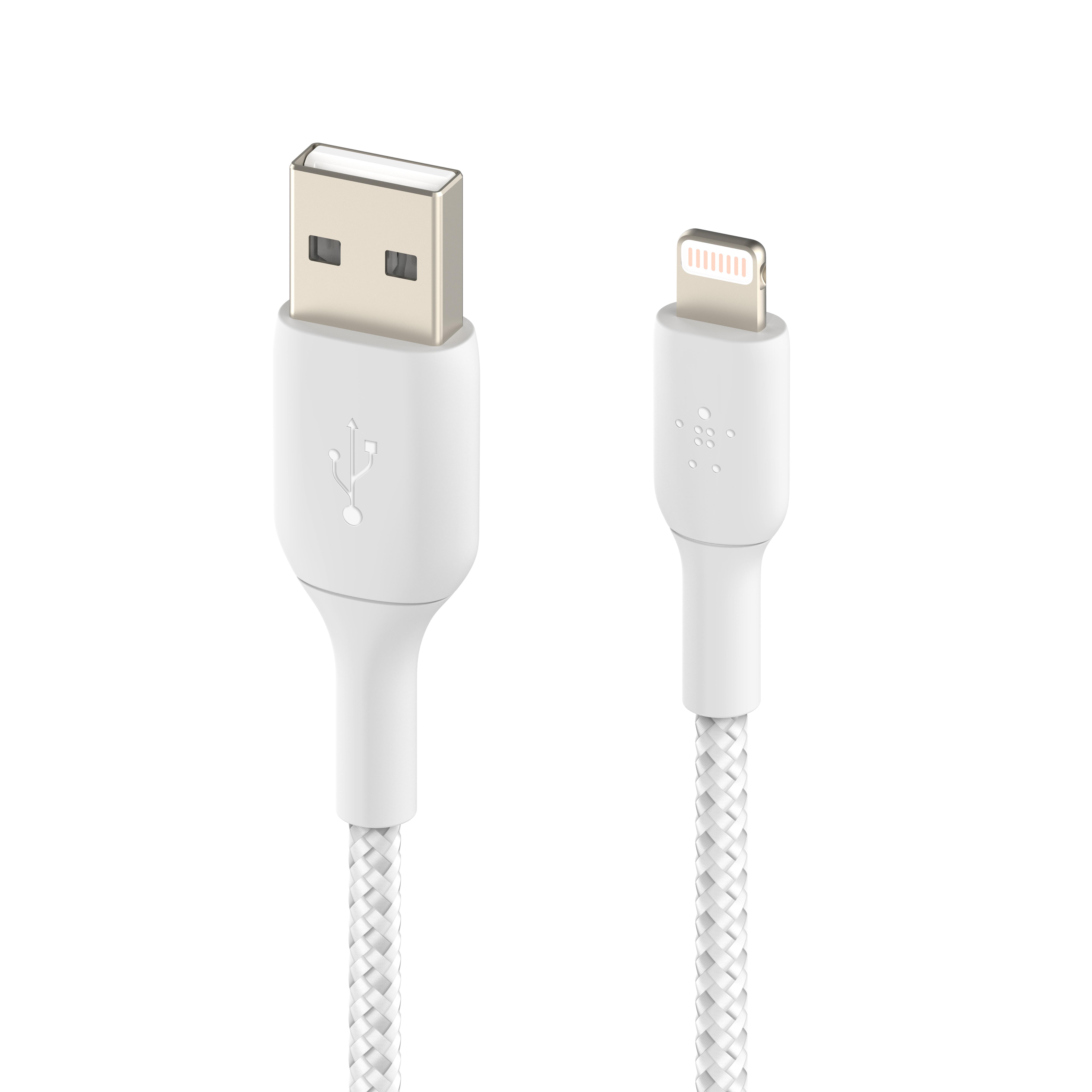 Belkin BOOST CHARGE USB-A to Lightning Cable, Braided - 3M - White | JAR Computers Belkin BOOST CHARGE USB-A to Lightning Cable, Braided - 3M - White