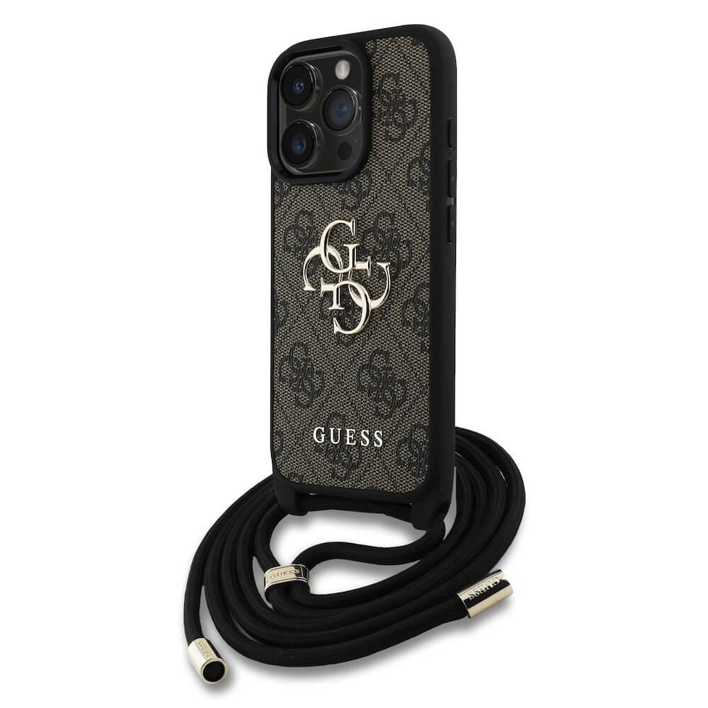 Дизайнерски кожен кейс с връзка за носене през врата за iPhone 16 Pro - Guess PU 4G Metal Logo Crossbody Strap Case (кафяв) | JAR Computers Дизайнерски кожен кейс с връзка за носене през врата за iPhone 16 Pro - Guess PU 4G Metal Logo Crossbody Strap Case (кафяв)
