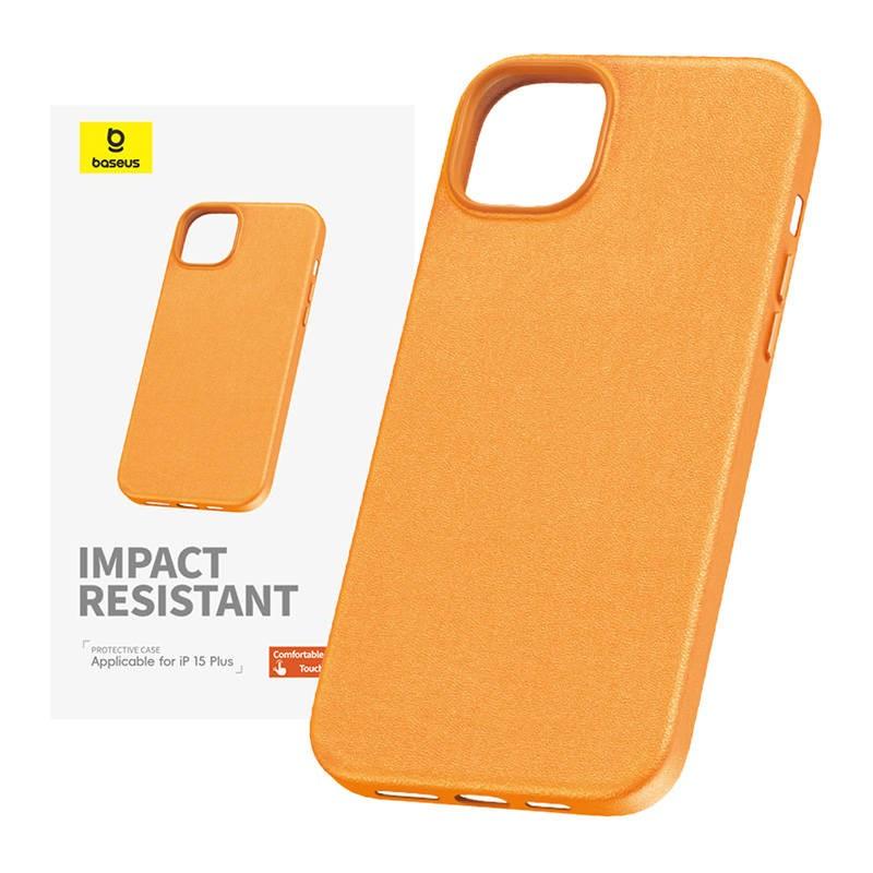 Кожен кейс за iPhone 15 Plus - Baseus Fauxther Leather Case (оранжев) | JAR Computers Кожен кейс за iPhone 15 Plus - Baseus Fauxther Leather Case (оранжев)