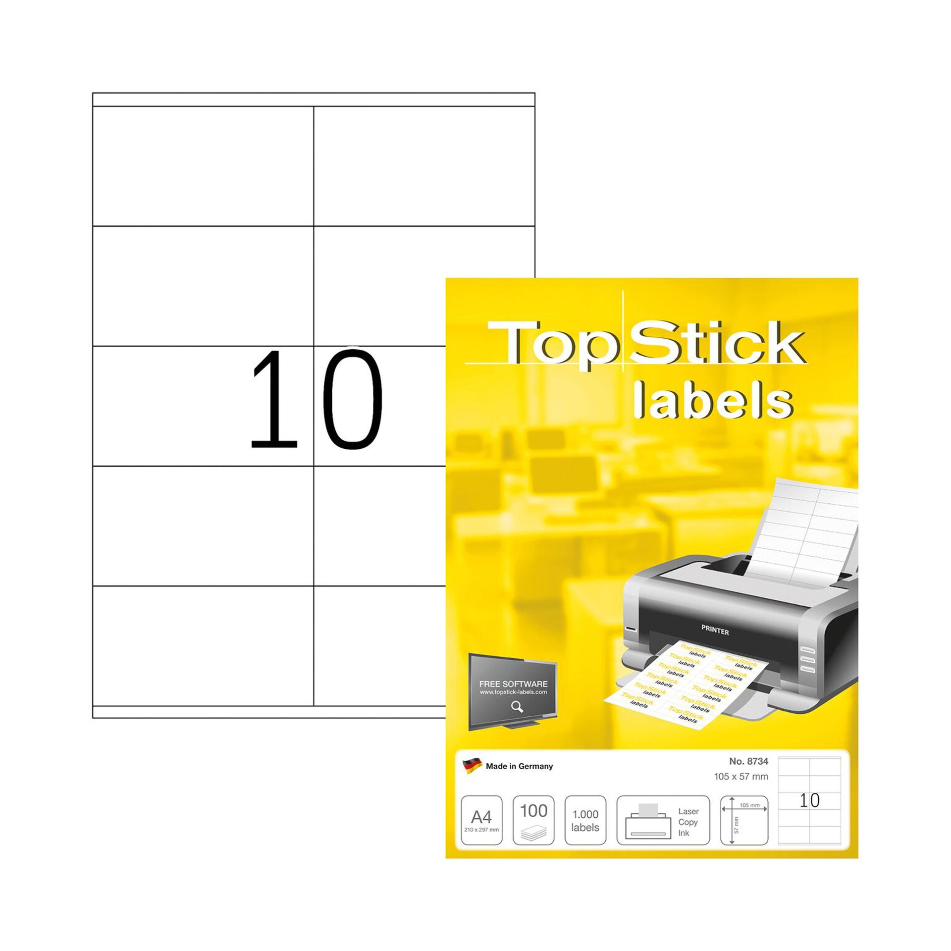 Top Stick Самозалепващи етикети, A4, 105 х 57 mm, 10 броя, 100 листа