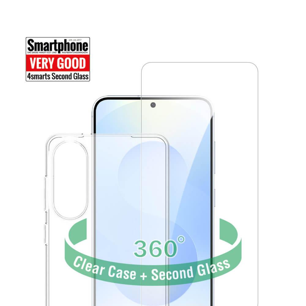 Тънък силиконов кейс и стъклено защитно покритие за дисплея на Samsung Galaxy S25 Edge - 4smarts 360° Protection Set (прозрачен) | JAR Computers Тънък силиконов кейс и стъклено защитно покритие за дисплея на Samsung Galaxy S25 Edge - 4smarts 360° Protection Set (прозрачен)