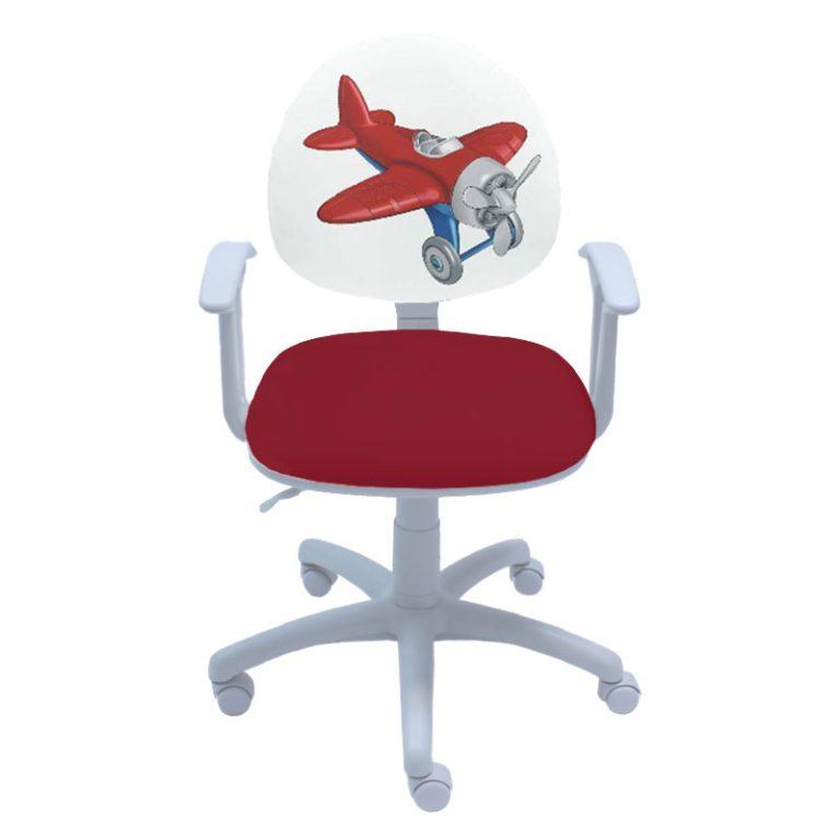 Ученически стол Smart White Red Plane, дамаска, бяла РР база, фиксирани подлакътници, червен | JAR Computers Ученически стол Smart White Red Plane, дамаска, бяла РР база, фиксирани подлакътници, червен