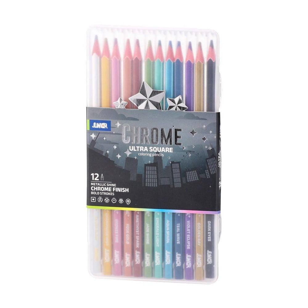 Цветни моливи Junior Ultra Square, хром, 12 цвята