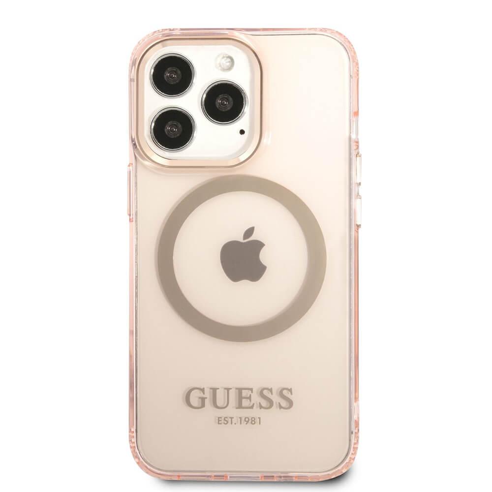 Хибриден удароустойчив кейс с MagSafe за iPhone 13 Pro Max - Guess Translucent MagSafe Case (розов) | JAR Computers Хибриден удароустойчив кейс с MagSafe за iPhone 13 Pro Max - Guess Translucent MagSafe Case (розов)