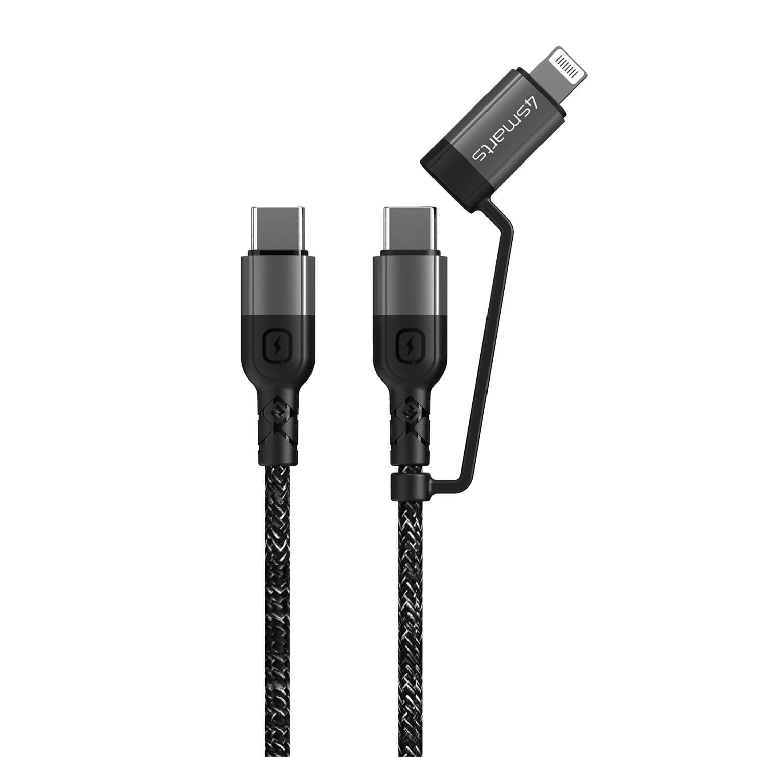 Качествен многофункционален кабел USB-C към USB-C или Lightning (150 см) - 4smarts ComboCord CL USB-C to USB-C and Lightning Cable (черен) | JAR Computers Качествен многофункционален кабел USB-C към USB-C или Lightning (150 см) - 4smarts ComboCord CL USB-C to USB-C and Lightning Cable (черен)