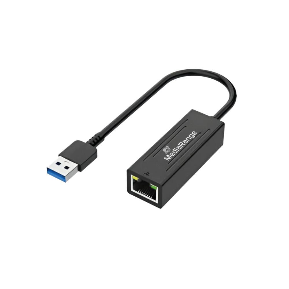MediaRange USB-A Ethernet Adapter with RJ45 Port, 10/100/1000 Mbps, 20cm, Black (MRCS238) | JAR Computers MediaRange USB-A Ethernet Adapter with RJ45 Port, 10/100/1000 Mbps, 20cm, Black (MRCS238)