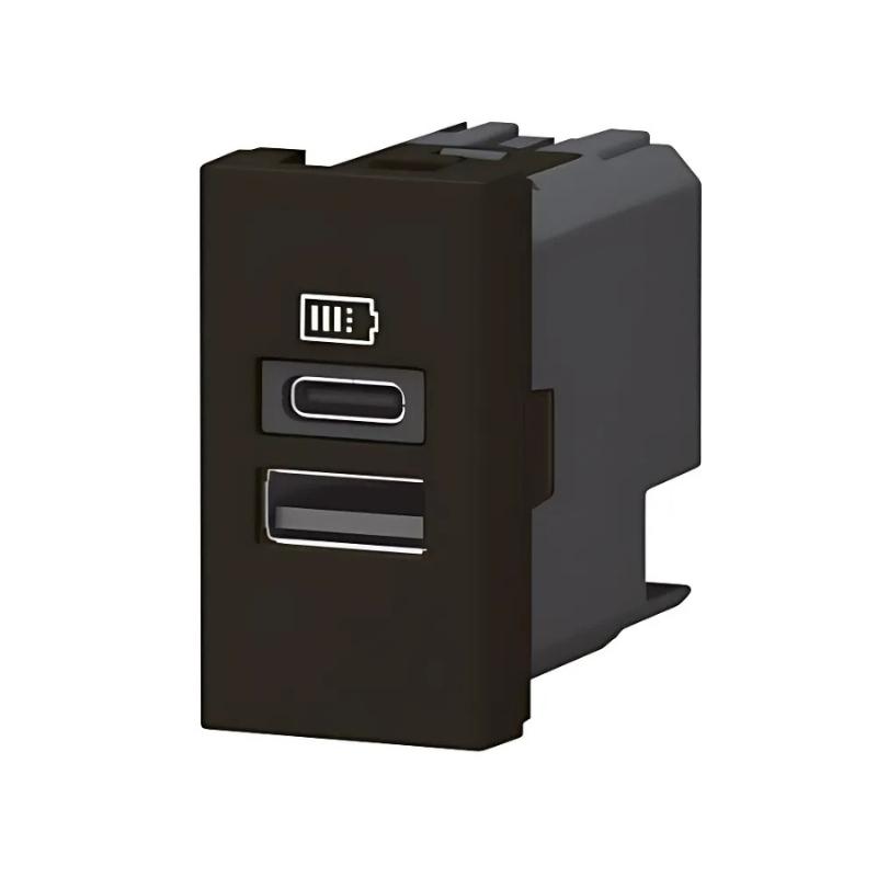 Розетка 2x USB тип A+C 15W 3A 1М Черен Mosaic | JAR Computers Розетка 2x USB тип A+C 15W 3A 1М Черен Mosaic