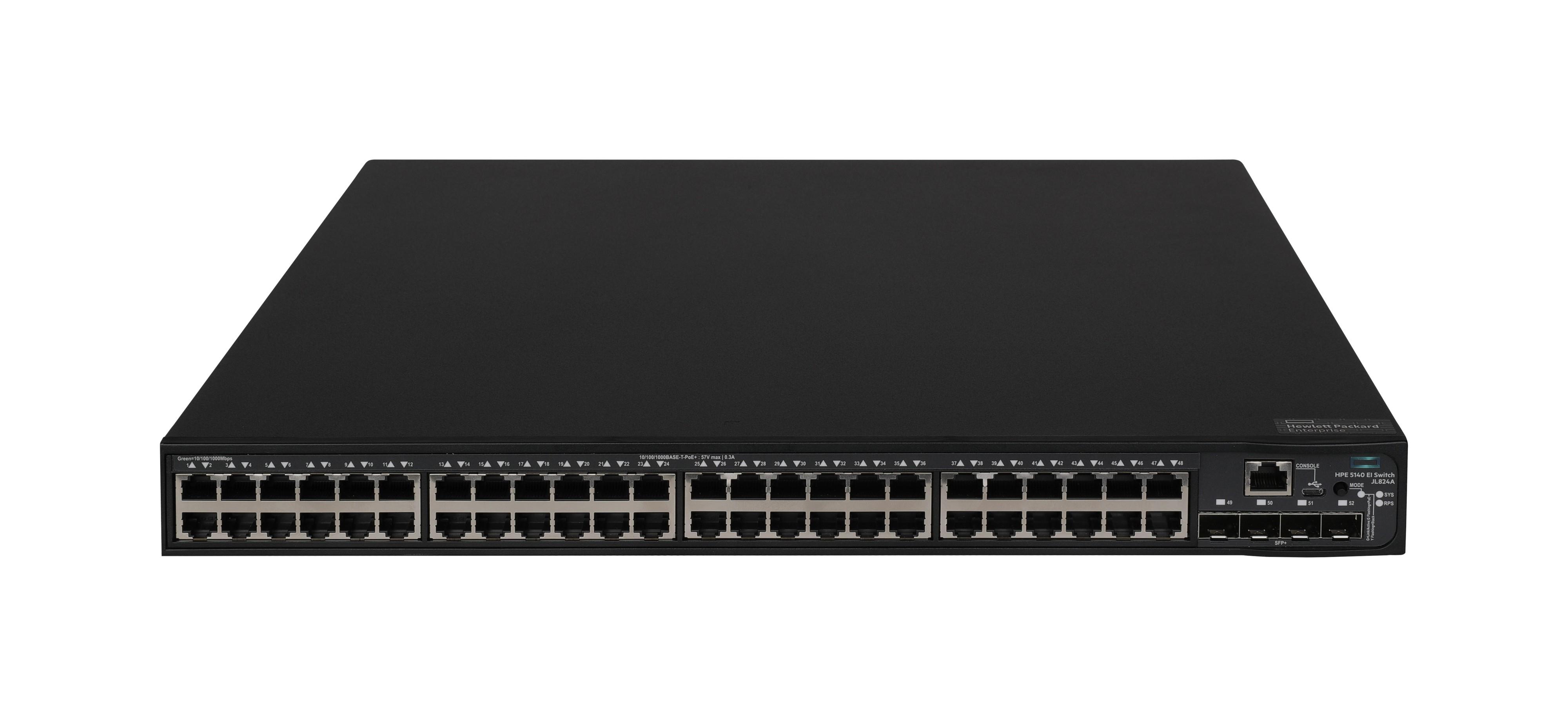 HPE Networking Comware Switch 48G PoE+ 4SFP+ EI 5140 Управляем L3 Gigabit Ethernet (10/100/1000) Захранване по Ethernet (PoE) 1U | JAR Computers HPE Networking Comware Switch 48G PoE+ 4SFP+ EI 5140 Управляем L3 Gigabit Ethernet (10/100/1000) Захранване по Ethernet (PoE) 1U