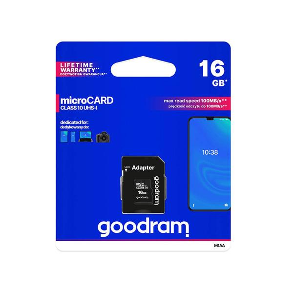 Micro SD 16GB, class 10 + адаптер, GOODRAM | JAR Computers Micro SD 16GB, class 10 + адаптер, GOODRAM