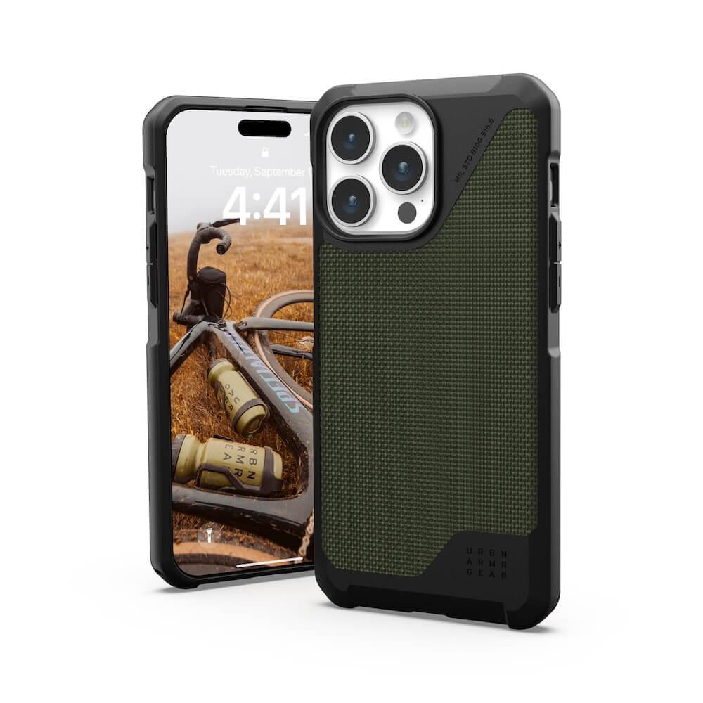 Удароустойчив хибриден кейс с MagSafe за iPhone 15 Pro Max - Urban Armor Gear Metropolis LT Kevlar MagSafe Case (зелен) | JAR Computers Удароустойчив хибриден кейс с MagSafe за iPhone 15 Pro Max - Urban Armor Gear Metropolis LT Kevlar MagSafe Case (зелен)