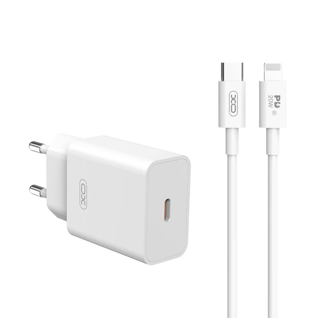 XO 220V 20W, USB-C, кабел C-L, бял - L126 | JAR Computers XO 220V 20W, USB-C, кабел C-L, бял - L126