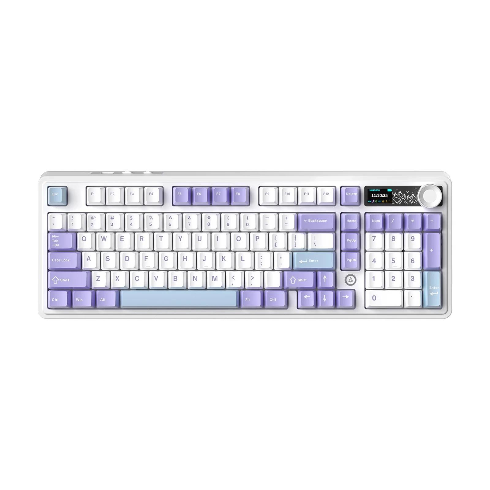 Ajazz геймърска механична клавиатура Wireless Gaming Mechanical Keyboard AK980 V2 - Maillard Switch [Linear] (English US), Purple, White