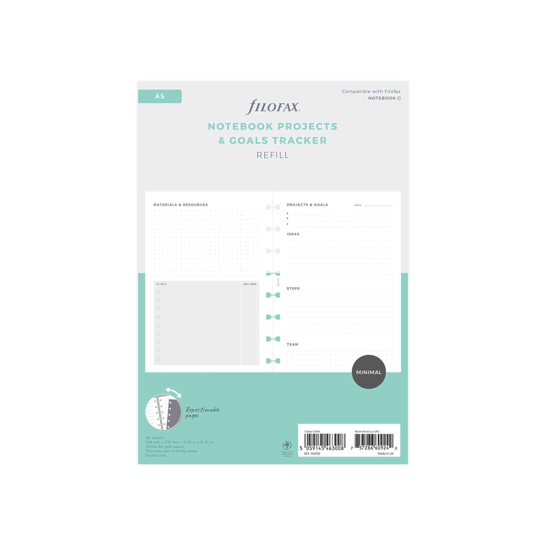 Filofax Пълнител за тефтер, A5, за проекти и цели, 56 листа | JAR Computers Filofax Пълнител за тефтер, A5, за проекти и цели, 56 листа