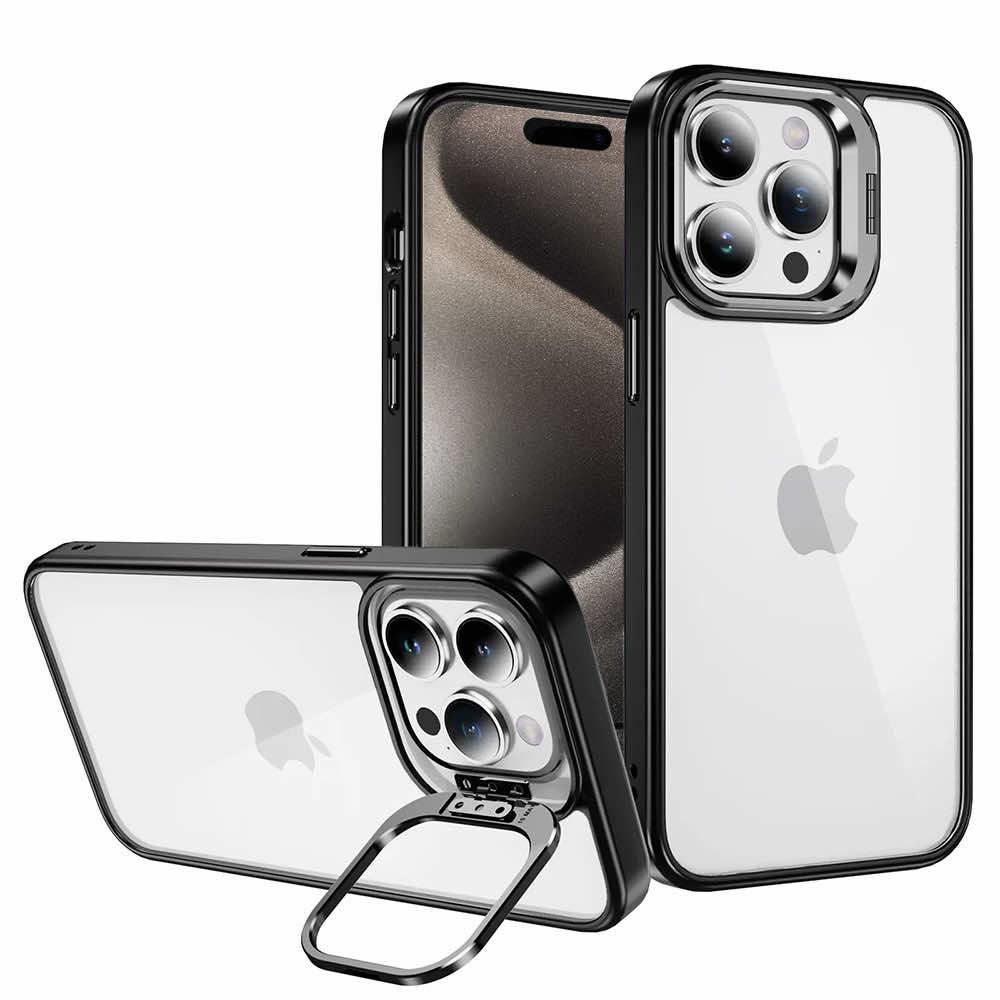 Хибриден кейс с поставка и стъклени лещи за камерата за iPhone 15 Pro Max (черен) - Tel Protect Kickstand Case and Camera Glass Lens | JAR Computers Хибриден кейс с поставка и стъклени лещи за камерата за iPhone 15 Pro Max (черен) - Tel Protect Kickstand Case and Camera Glass Lens