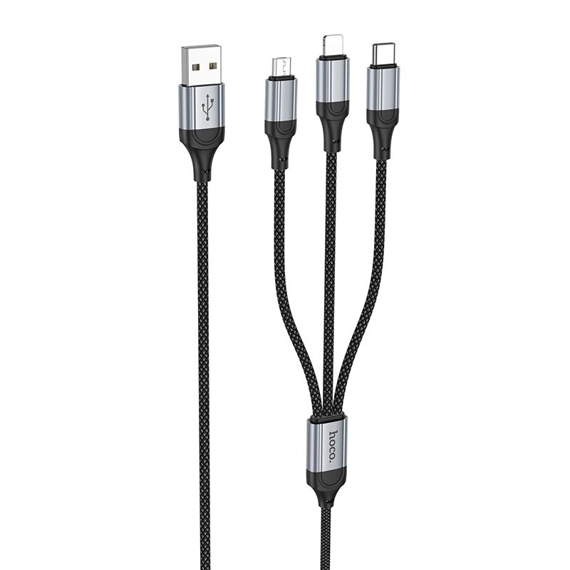 HOCO Кабел 3-в-1 - USB-A, 1м, 2.4A, Fresh /черен/ - X102 | JAR Computers HOCO Кабел 3-в-1 - USB-A, 1м, 2.4A, Fresh /черен/ - X102