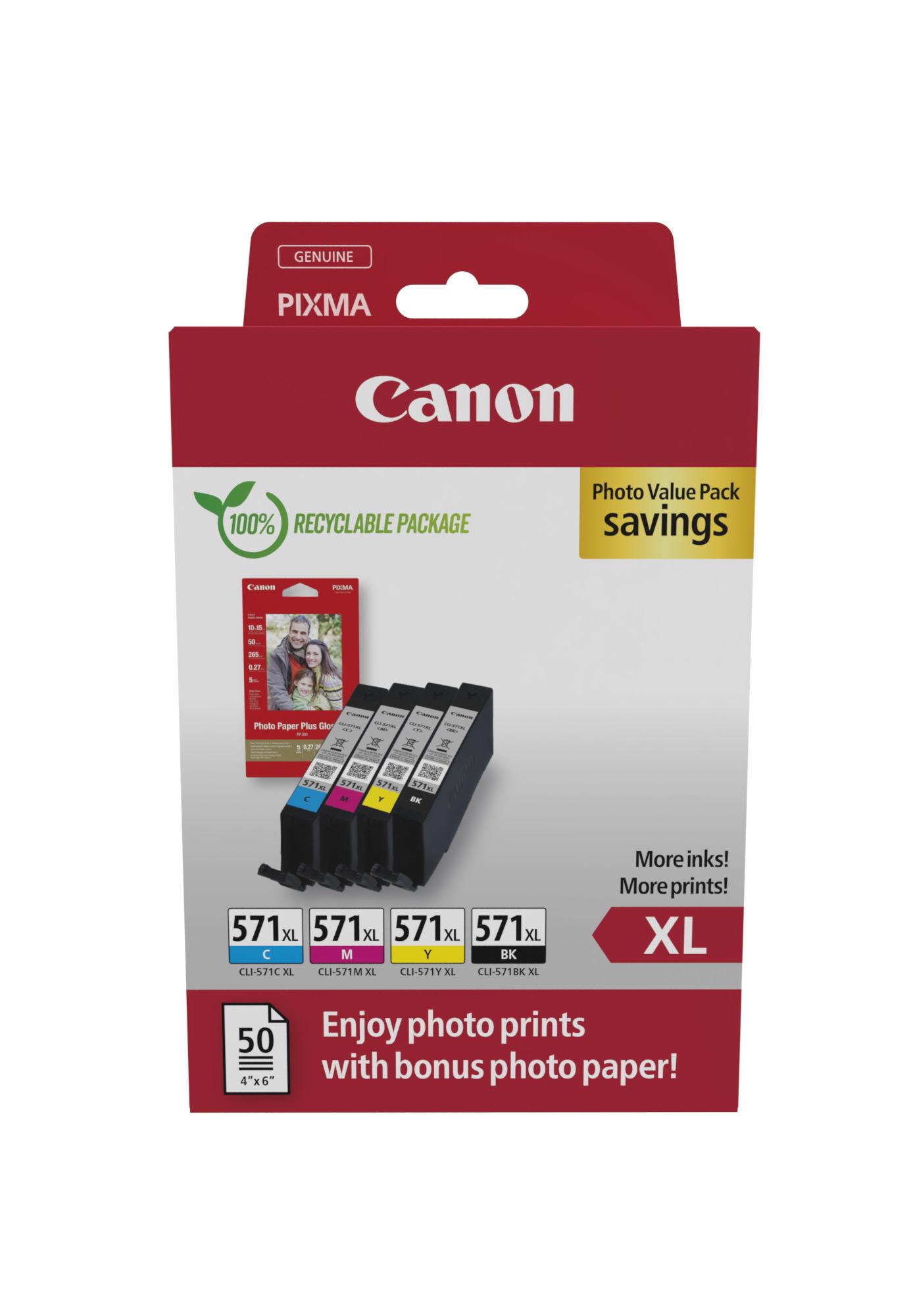 Комплект 4 глави и 50 броя фотохартия за Canon Pixma TS6050/MG6850/TS8000 Series - Ink - HIGH CAPACITY - CLI571XL (CLI-571XL) / 0332C006 - BK/C/M/Y - XL - Multipack - PN 0332C006 | JAR Computers Комплект 4 глави и 50 броя фотохартия за Canon Pixma TS6050/MG6850/TS8000 Series - Ink - HIGH CAPACITY - CLI571XL (CLI-571XL) / 0332C006 - BK/C/M/Y - XL - Multipack - PN 0332C006