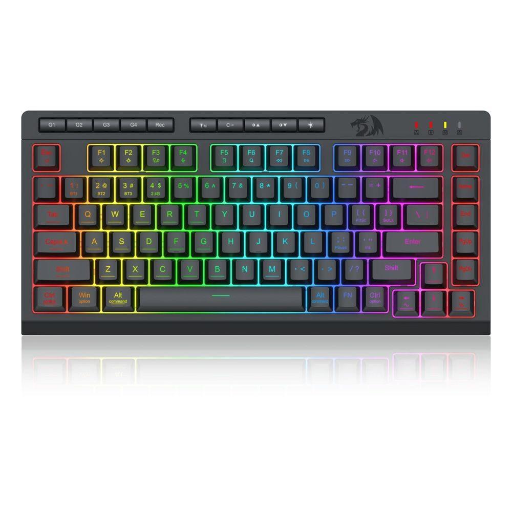 Геймърска клавиатура Redragon Crescent Pro K524RGB-PRO с кабел и безжична Bluetooth, RGB осветление - черна