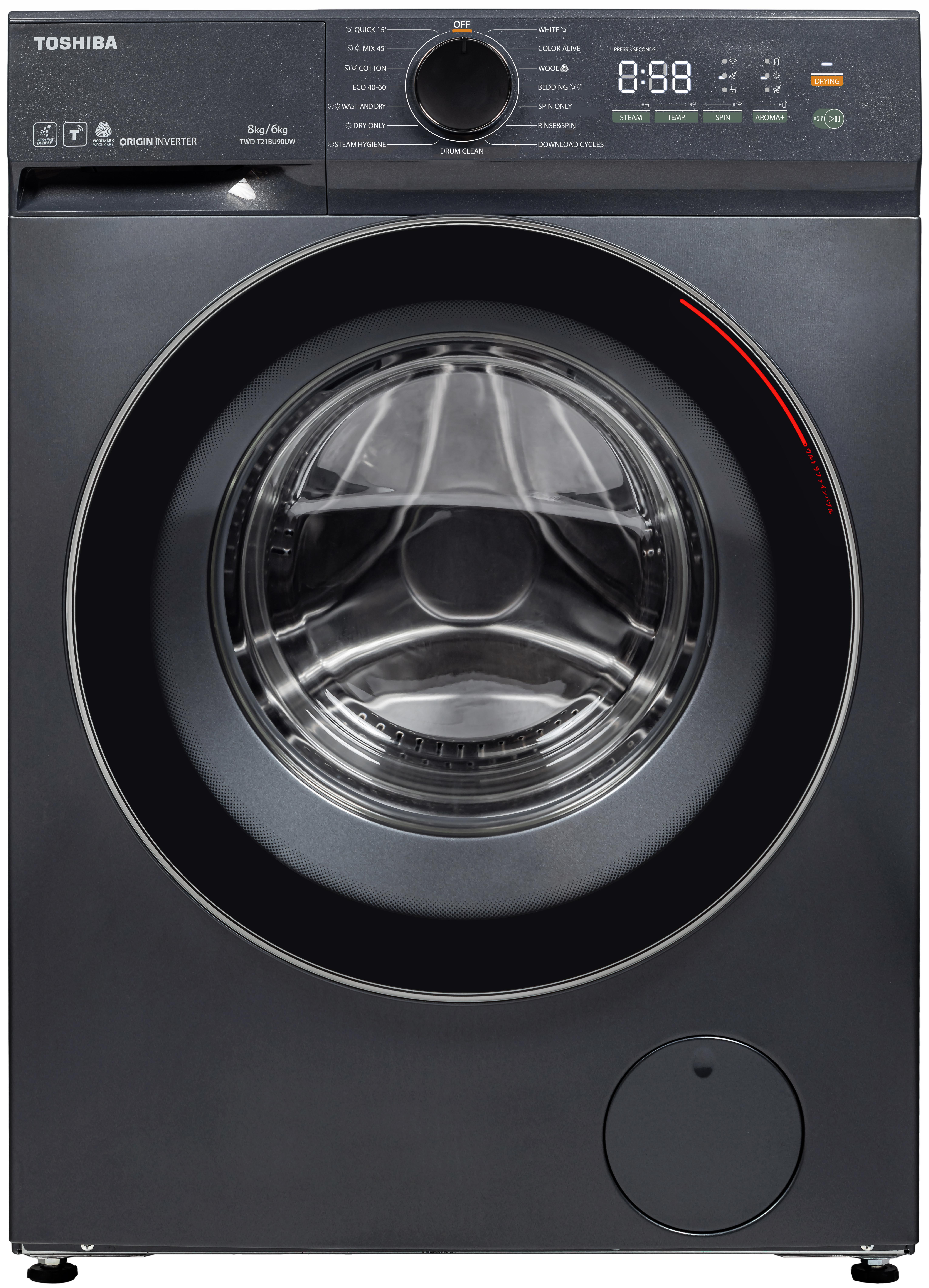 Пералня със сушилня Toshiba TWD-T21BU90UWBK(MG) , 1400 об./мин., 6 kg, 8.00 kg, E , Inox
