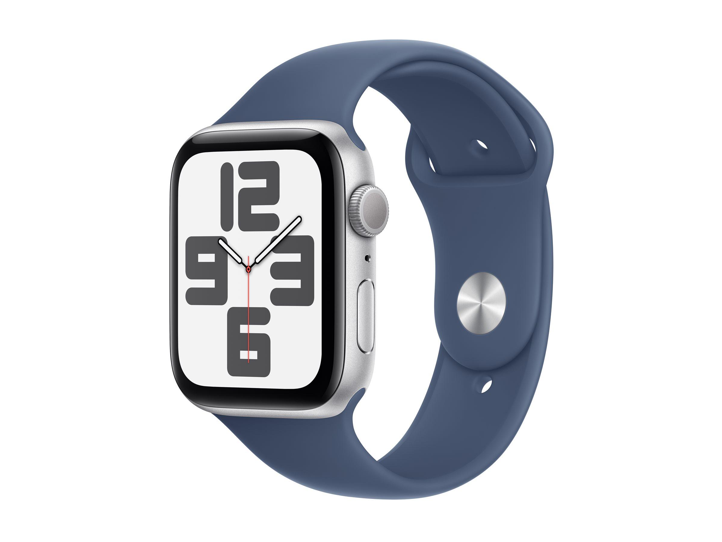 APPLE Watch SE GPS 44mm Silver Aluminium Case with Denim Sport Band - S/M | JAR Computers APPLE Watch SE GPS 44mm Silver Aluminium Case with Denim Sport Band - S/M