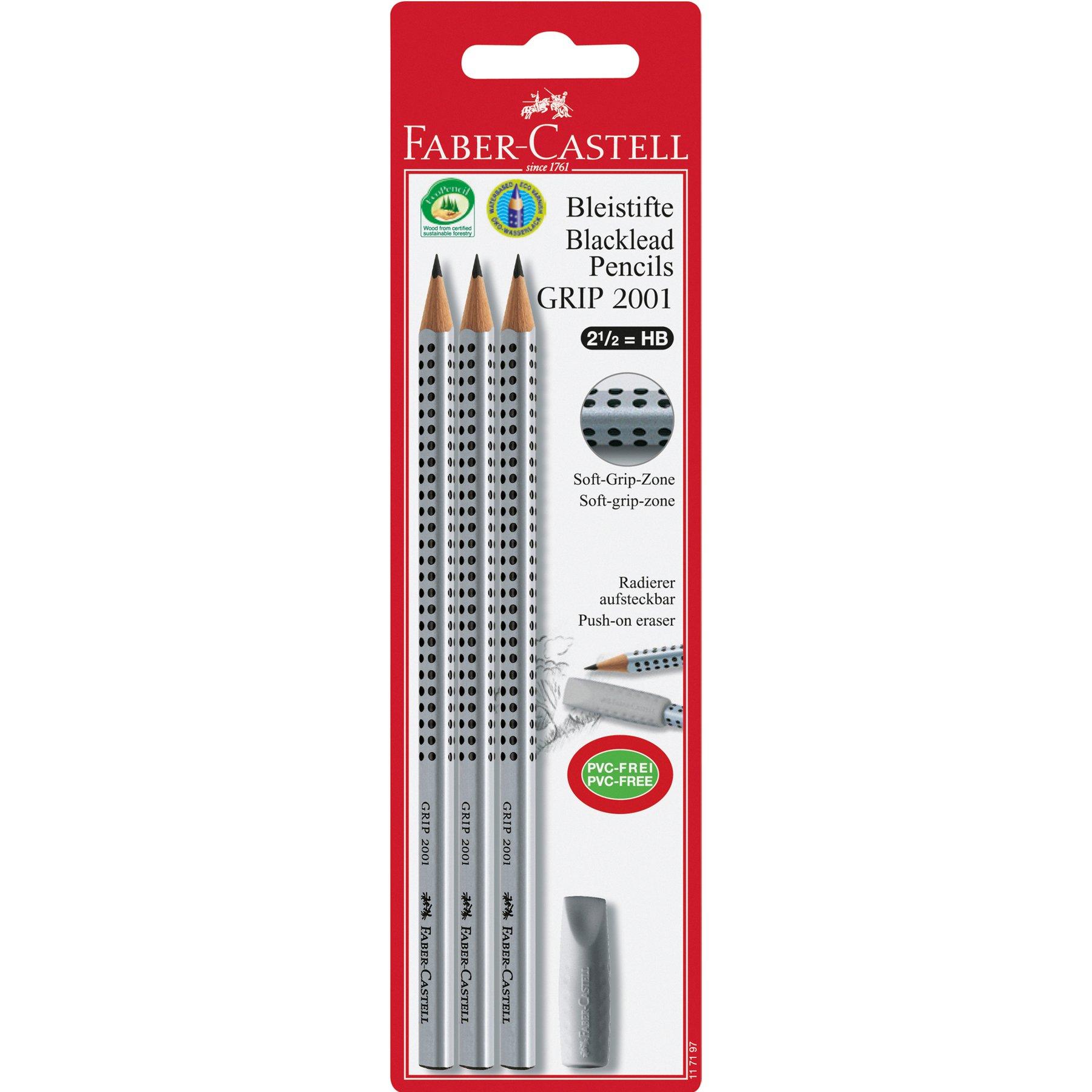 Faber-Castell Молив Grip 2001, чернографитен, HB, с гума-капачка, 3 броя | JAR Computers Faber-Castell Молив Grip 2001, чернографитен, HB, с гума-капачка, 3 броя