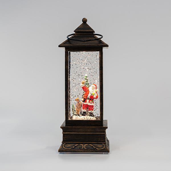 Фенер с Дядо Коледа, винтидж кафяв, осветен, 28 см, коледна украса | JAR Computers Фенер с Дядо Коледа, винтидж кафяв, осветен, 28 см, коледна украса