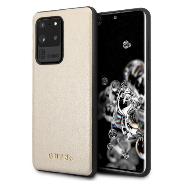 Дизайнерски кожен кейс за Samsung Galaxy S20 Ultra - Guess Iridescent Leather Hard Case (златист) | JAR Computers Дизайнерски кожен кейс за Samsung Galaxy S20 Ultra - Guess Iridescent Leather Hard Case (златист)