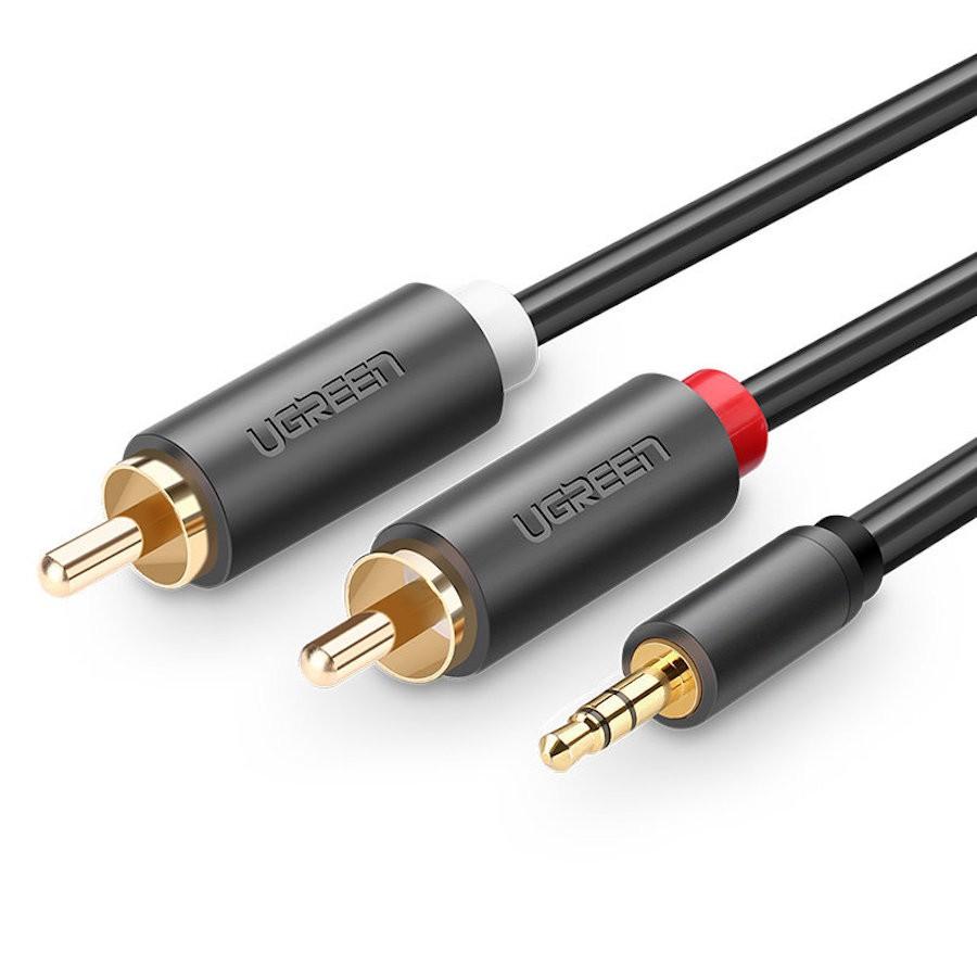Качествен аудио кабел 2xRCA (мъжко) към 3.5mm (мъжко) (1.5 метра) - Ugreen AV102 2xRCA Male to 3.5mm Male Audio Cable (тъмносив) | JAR Computers Качествен аудио кабел 2xRCA (мъжко) към 3.5mm (мъжко) (1.5 метра) - Ugreen AV102 2xRCA Male to 3.5mm Male Audio Cable (тъмносив)