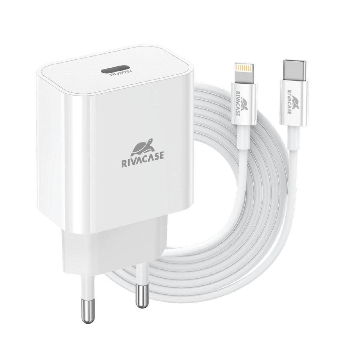 RIVACASE PS4101WD5 Мрежово зарядно устройство USB-C, 20W PD 3.0 + кабел USB-C/Lightning