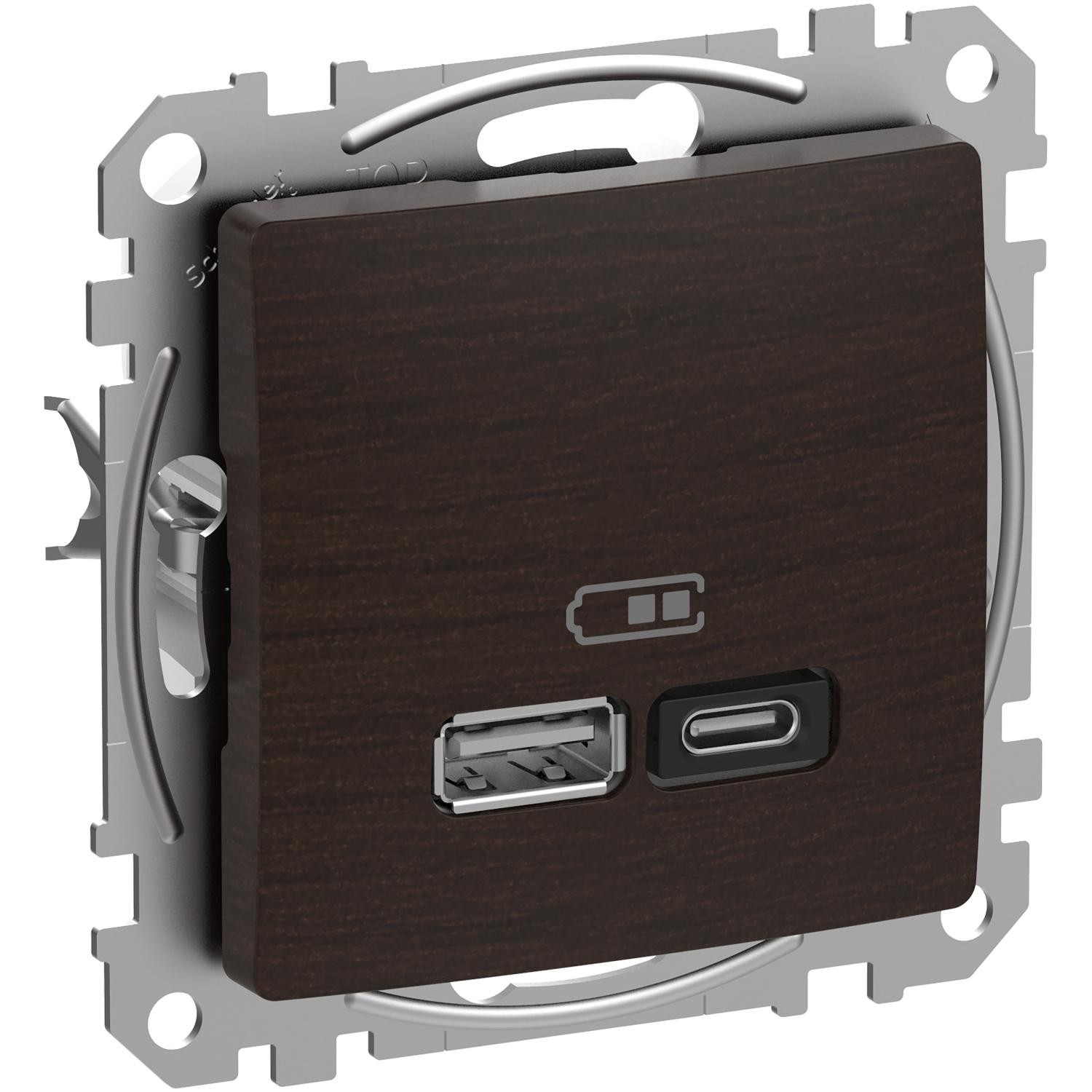 Розетка 2x USB тип A+C 3A 45W Power Delivery Венге | JAR Computers Розетка 2x USB тип A+C 3A 45W Power Delivery Венге