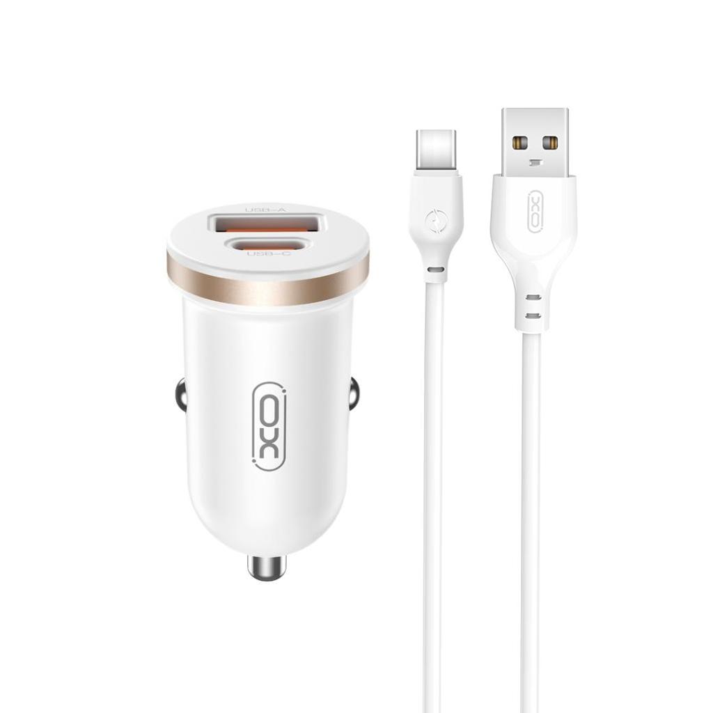 XO 12V 30W, USB-A + USB-C, кабел A-C, бял - CC56 | JAR Computers XO 12V 30W, USB-A + USB-C, кабел A-C, бял - CC56