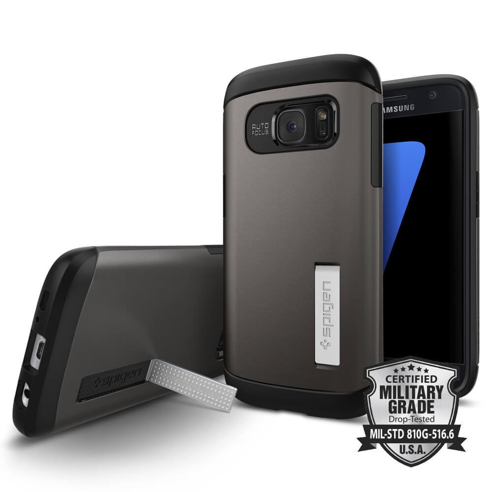 Хибриден кейс с поставка и най-висока степен на защита за Samsung Galaxy S7 - Spigen Slim Armor Case (черен-тъмносив) | JAR Computers Хибриден кейс с поставка и най-висока степен на защита за Samsung Galaxy S7 - Spigen Slim Armor Case (черен-тъмносив)
