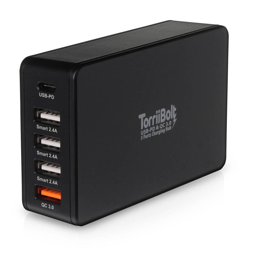 Захранване с 5 x USB изхода за мобилни телефони и таблети (черен) - Torrii TorriiBolt 5 Ports Charging Hub (63W) With Quick Charge 3.0 | JAR Computers Захранване с 5 x USB изхода за мобилни телефони и таблети (черен) - Torrii TorriiBolt 5 Ports Charging Hub (63W) With Quick Charge 3.0