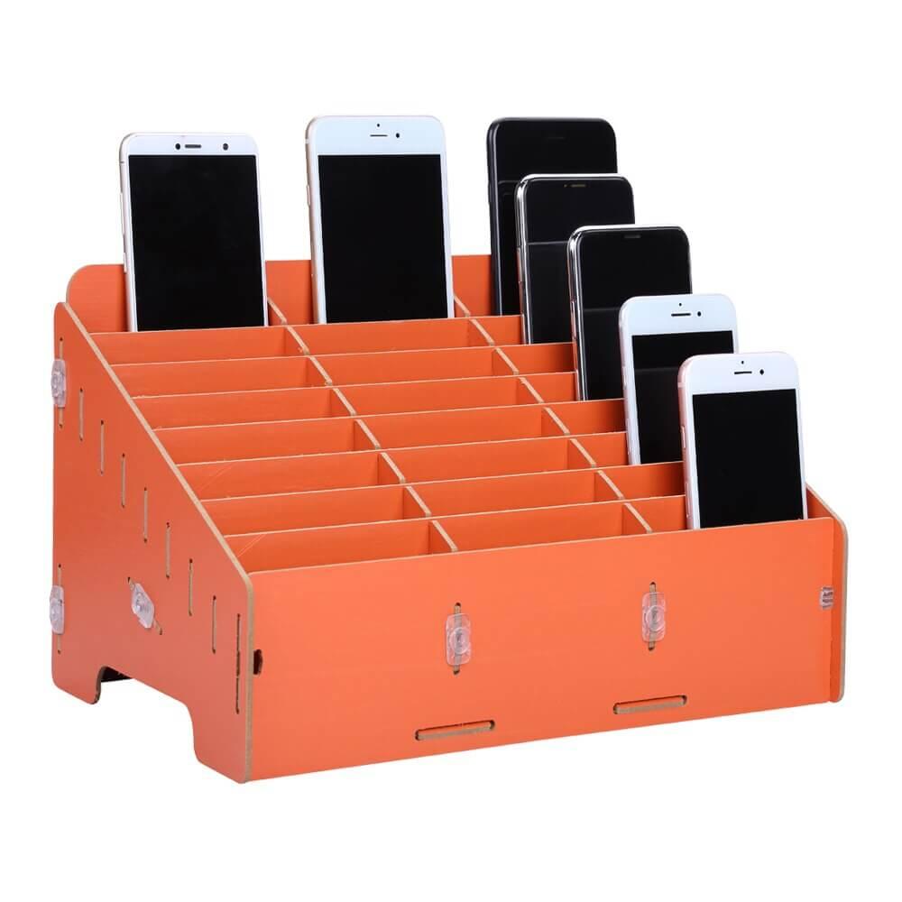 Дървена кутия с 24 слота за организиране на смартофни и части - Multifunctional Chevy Board Mobile Phone Repair Wooden Tool Box (оранжев) | JAR Computers Дървена кутия с 24 слота за организиране на смартофни и части - Multifunctional Chevy Board Mobile Phone Repair Wooden Tool Box (оранжев)