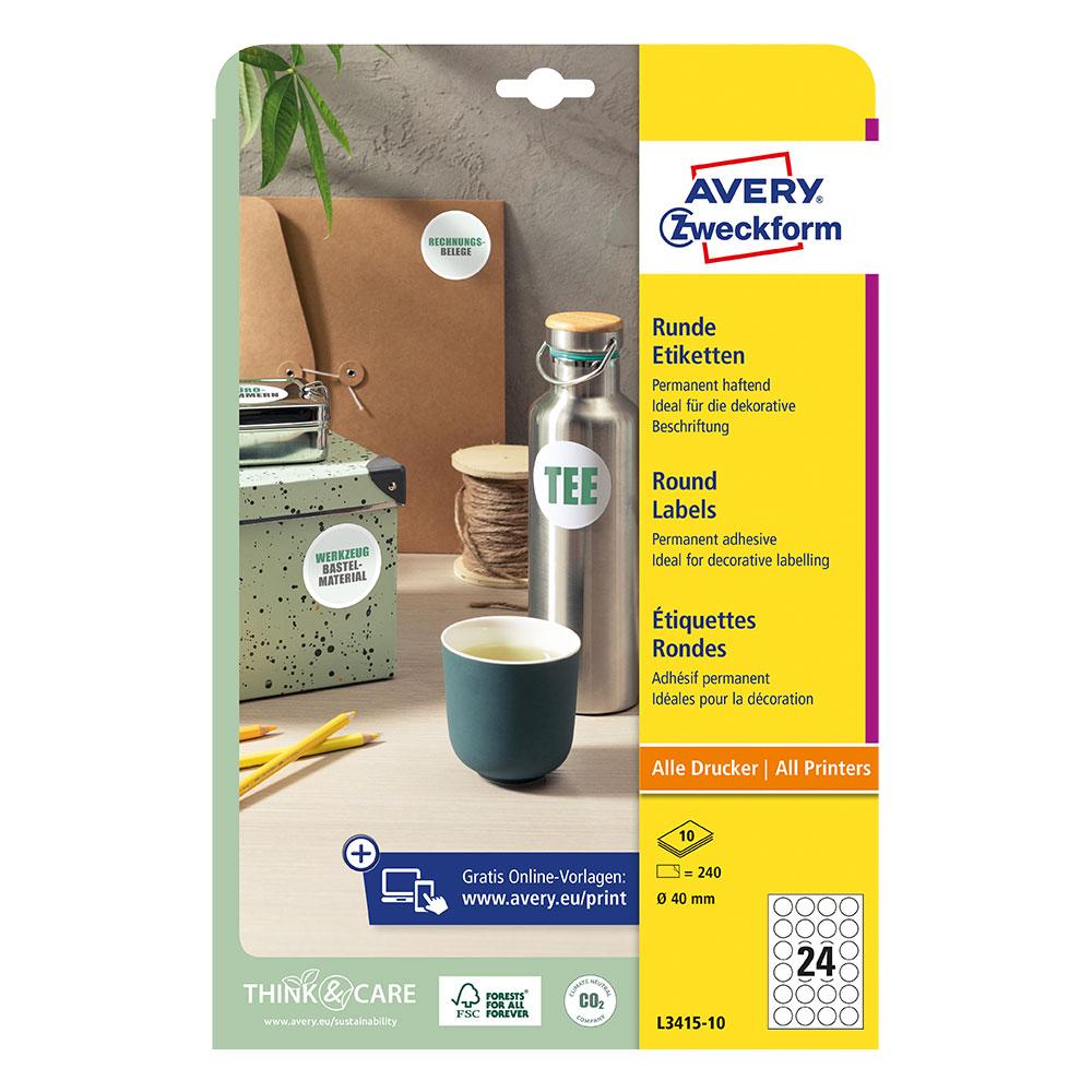 Етикети Avery кръг ф40 A4 24е 10л