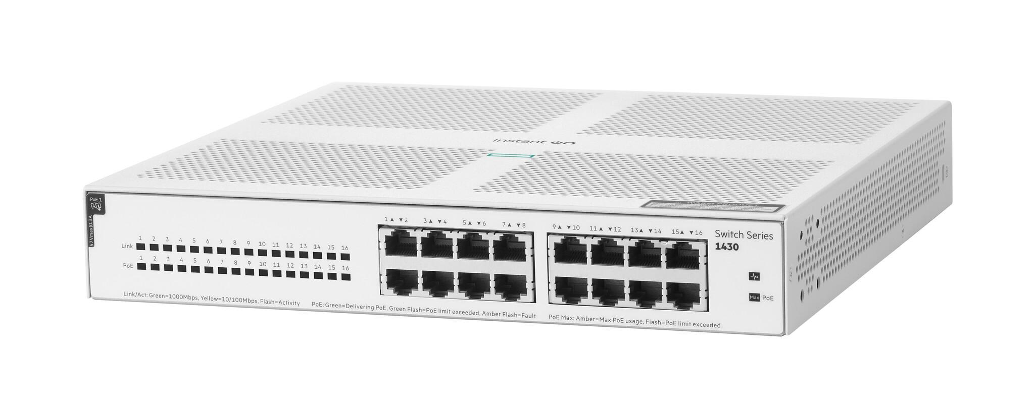 HPE Aruba Networking Networking Instant On Switch 16p Gigabit CL4 PoE 124W 1430 Неуправляем L2 Gigabit Ethernet (10/100/1000) Захранване по Ethernet (PoE) 1U Бяла | JAR Computers HPE Aruba Networking Networking Instant On Switch 16p Gigabit CL4 PoE 124W 1430 Неуправляем L2 Gigabit Ethernet (10/100/1000) Захранване по Ethernet (PoE) 1U Бяла