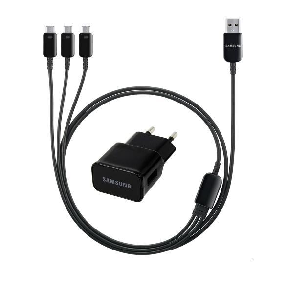 Кабел и захранване 2A за зареждане до три Samsung устройства с MicroUSB - Samsung Multi Charging Kit ET-KG900EB (черен) | JAR Computers Кабел и захранване 2A за зареждане до три Samsung устройства с MicroUSB - Samsung Multi Charging Kit ET-KG900EB (черен)