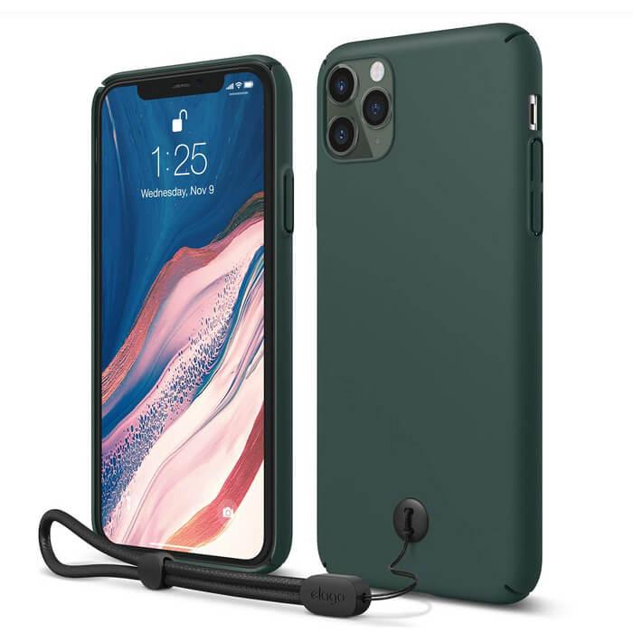 Качествен поликарбонатов кейс с каишка за китката за iPhone 11 Pro Max - Elago Slim Fit Strap Case (тъмнозелен) | JAR Computers Качествен поликарбонатов кейс с каишка за китката за iPhone 11 Pro Max - Elago Slim Fit Strap Case (тъмнозелен)