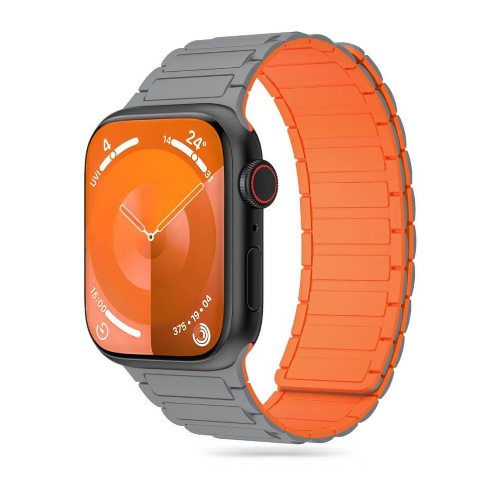 Магнитна силиконова каишка за Apple Watch 42мм, 44мм, 45мм, 46мм, Ultra, Ultra 2 49мм - Tech-Protect Iconband Silicone Magnetic Strap (сив-оранжев) | JAR Computers Магнитна силиконова каишка за Apple Watch 42мм, 44мм, 45мм, 46мм, Ultra, Ultra 2 49мм - Tech-Protect Iconband Silicone Magnetic Strap (сив-оранжев)