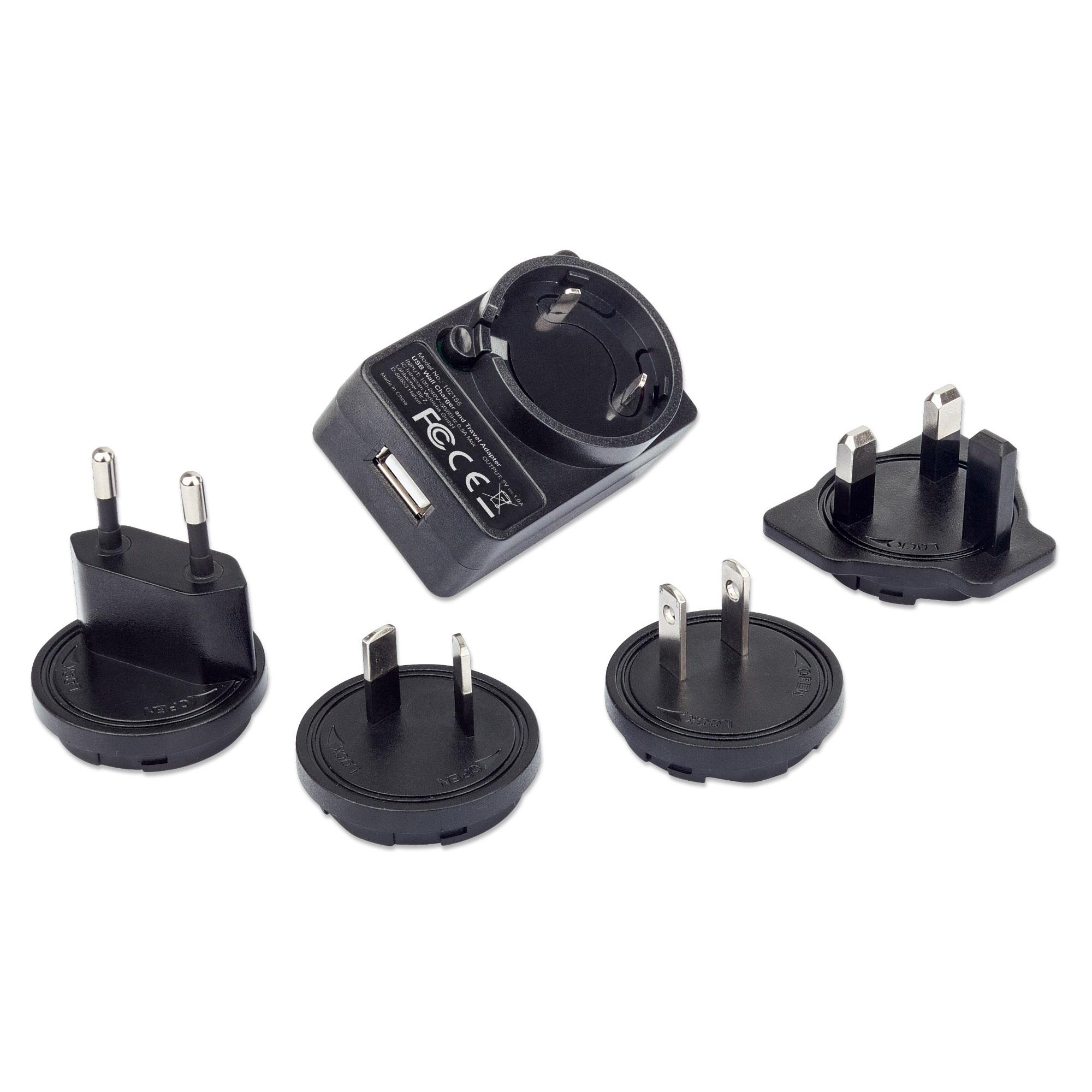 MANHATTAN 102155 :: Зарядно за пътуване, USB-A, 1A, Travel Adapter, Europe, UK и US, черен | JAR Computers MANHATTAN 102155 :: Зарядно за пътуване, USB-A, 1A, Travel Adapter, Europe, UK и US, черен