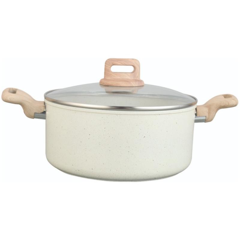 Тенджера Voltz Nice OV54418E24D, 24x15 см, 6.5 л, Мраморно покритие, Индукция, Кремав меланж
