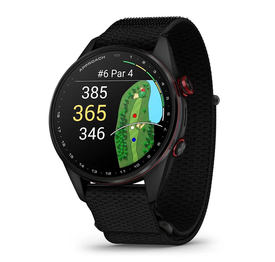 Approach® S72 - 47 мм - Carbon Gray/Red DLC Titanium Bezel с Black ComfortFit Fabric каишка | JAR Computers Approach® S72 - 47 мм - Carbon Gray/Red DLC Titanium Bezel с Black ComfortFit Fabric каишка