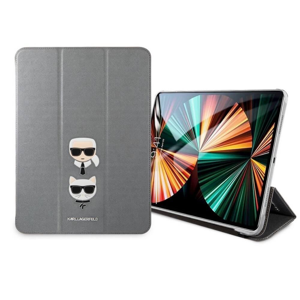 Дизайнерски кожен кейс с поставка за iPad Pro 12.9 M1 (2021) - Karl Lagerfeld Saffiano Karl & Choupette Heads Folio Case (сребрист) | JAR Computers Дизайнерски кожен кейс с поставка за iPad Pro 12.9 M1 (2021) - Karl Lagerfeld Saffiano Karl & Choupette Heads Folio Case (сребрист)