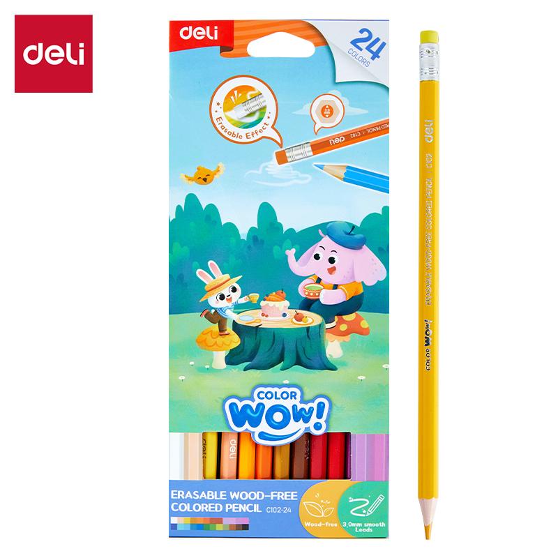 Изтриваеми цветни моливи Deli Color wow! EC102-24, с гума, шестоъгълно тяло, 24 цвята | JAR Computers Изтриваеми цветни моливи Deli Color wow! EC102-24, с гума, шестоъгълно тяло, 24 цвята