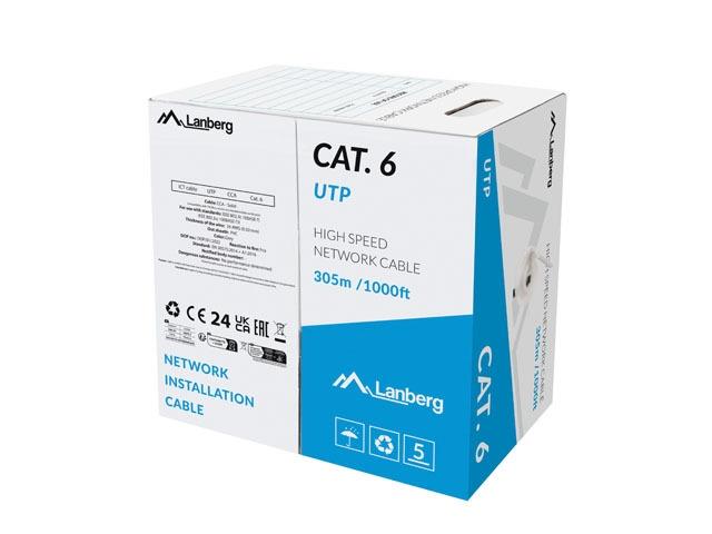 Lanberg LAN cable CAT.6 305m solid cca grey fluke passed