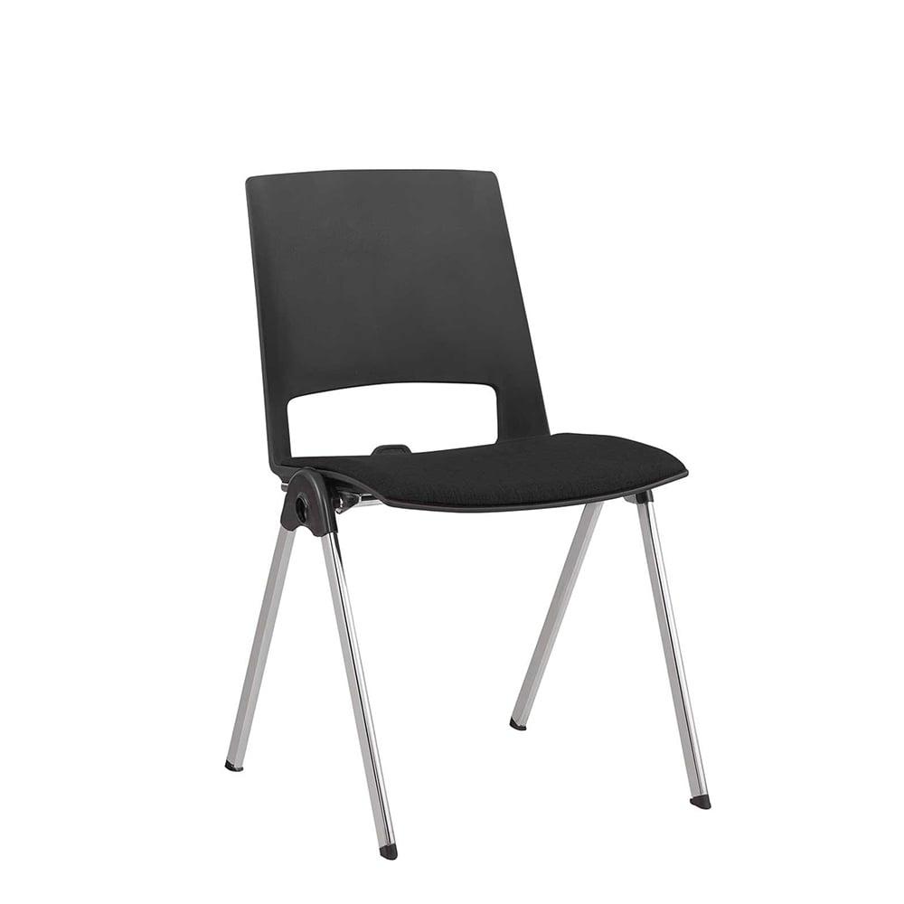 Посетителски стол RFG Sweet Chrome Black, дамаска и полипропилен, до 120 kg, черен, 4 броя в комплект