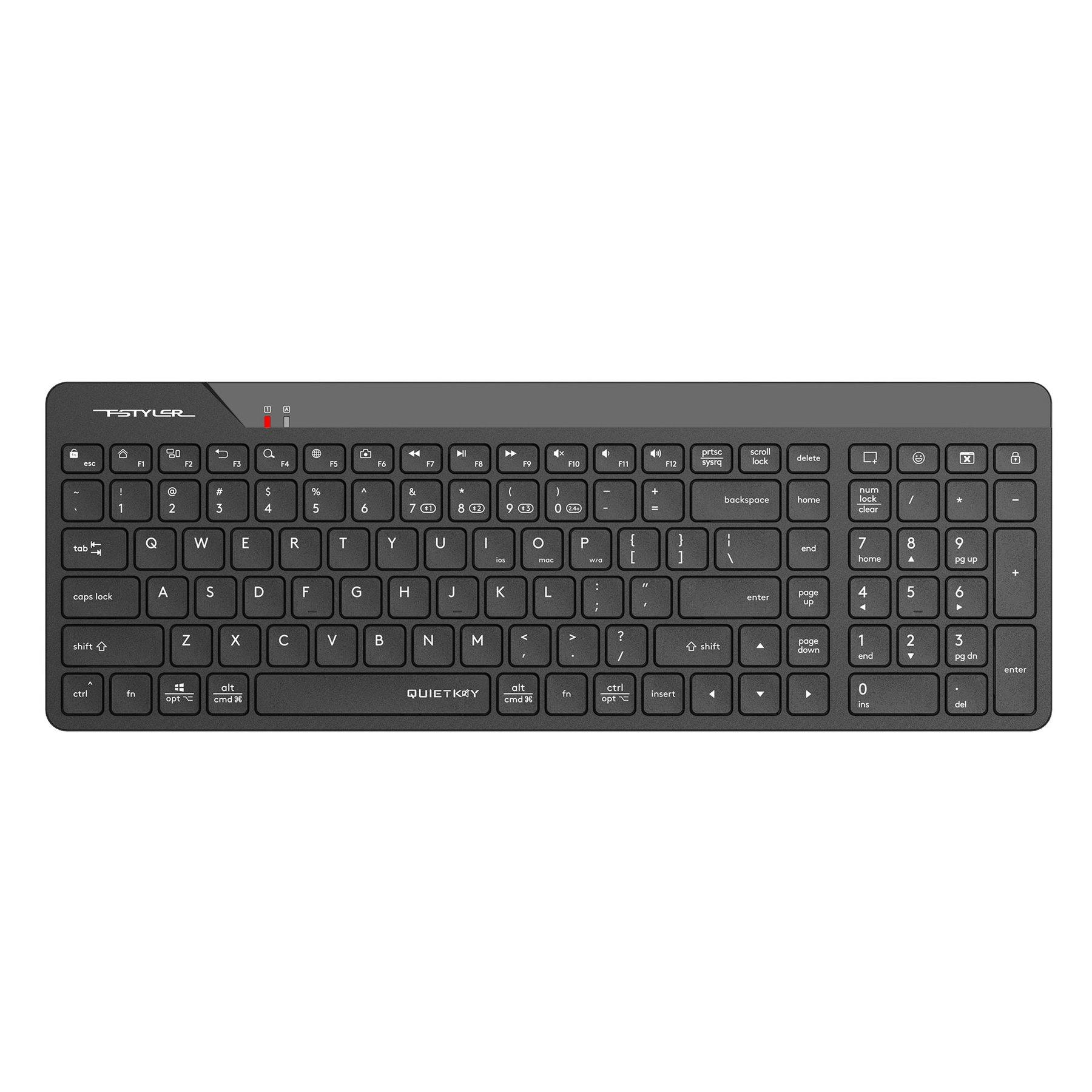 A4Tech Клавиатура Fstyler FBK23, безшумна, 2.4 GHz, Bluetooth, черна