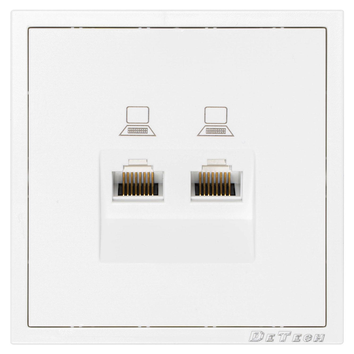 Двойна розетка за компютър DeTech DE-9227-62, RJ45, Cat5E, Мат, За вграждане, IP20, Бял - 75113 | JAR Computers Двойна розетка за компютър DeTech DE-9227-62, RJ45, Cat5E, Мат, За вграждане, IP20, Бял - 75113