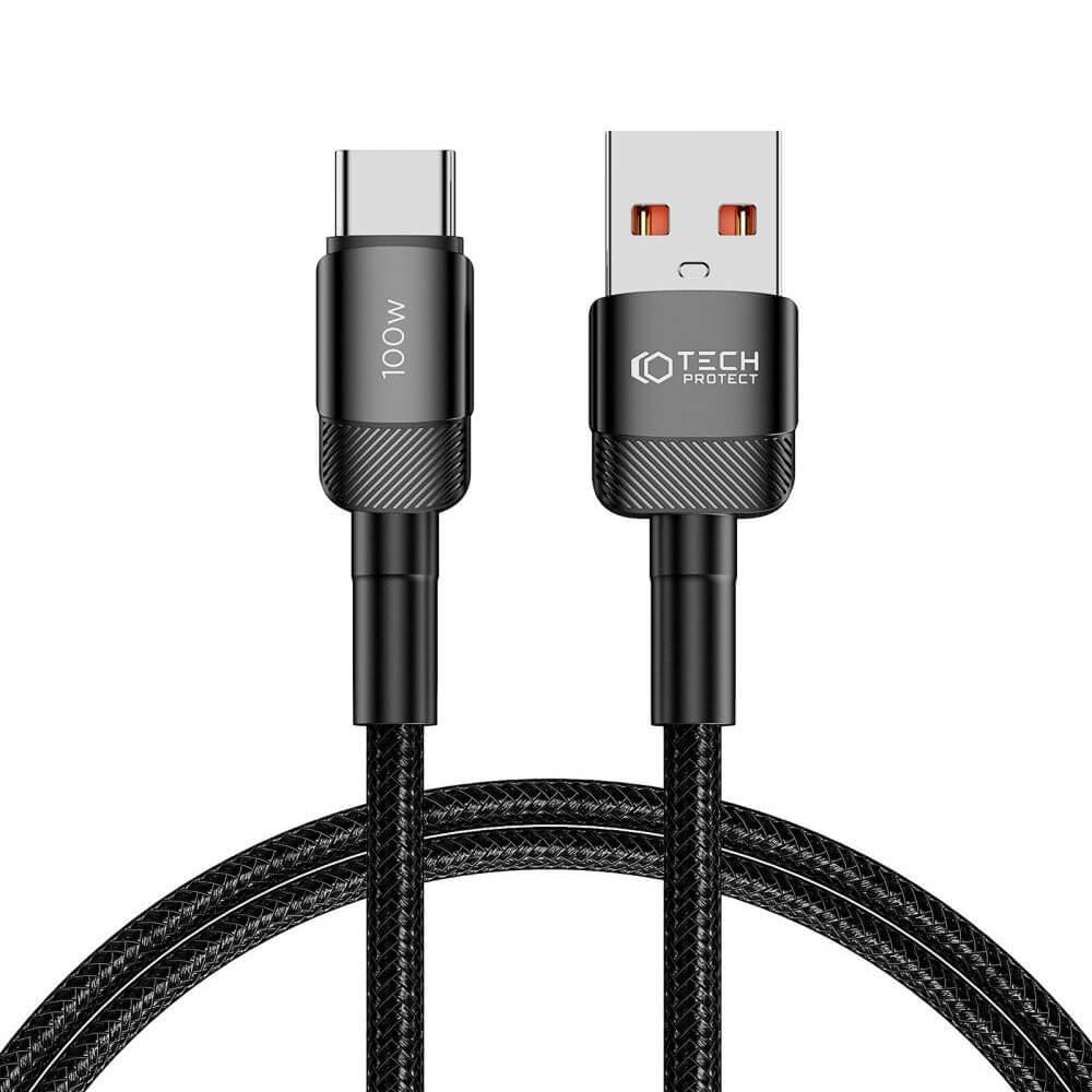 Tech-Protect Ultraboost Evo USB-A to USB-C Cable 100W - кабел с въжена оплетка за устройства с USB-C порт (100 см) (черен)