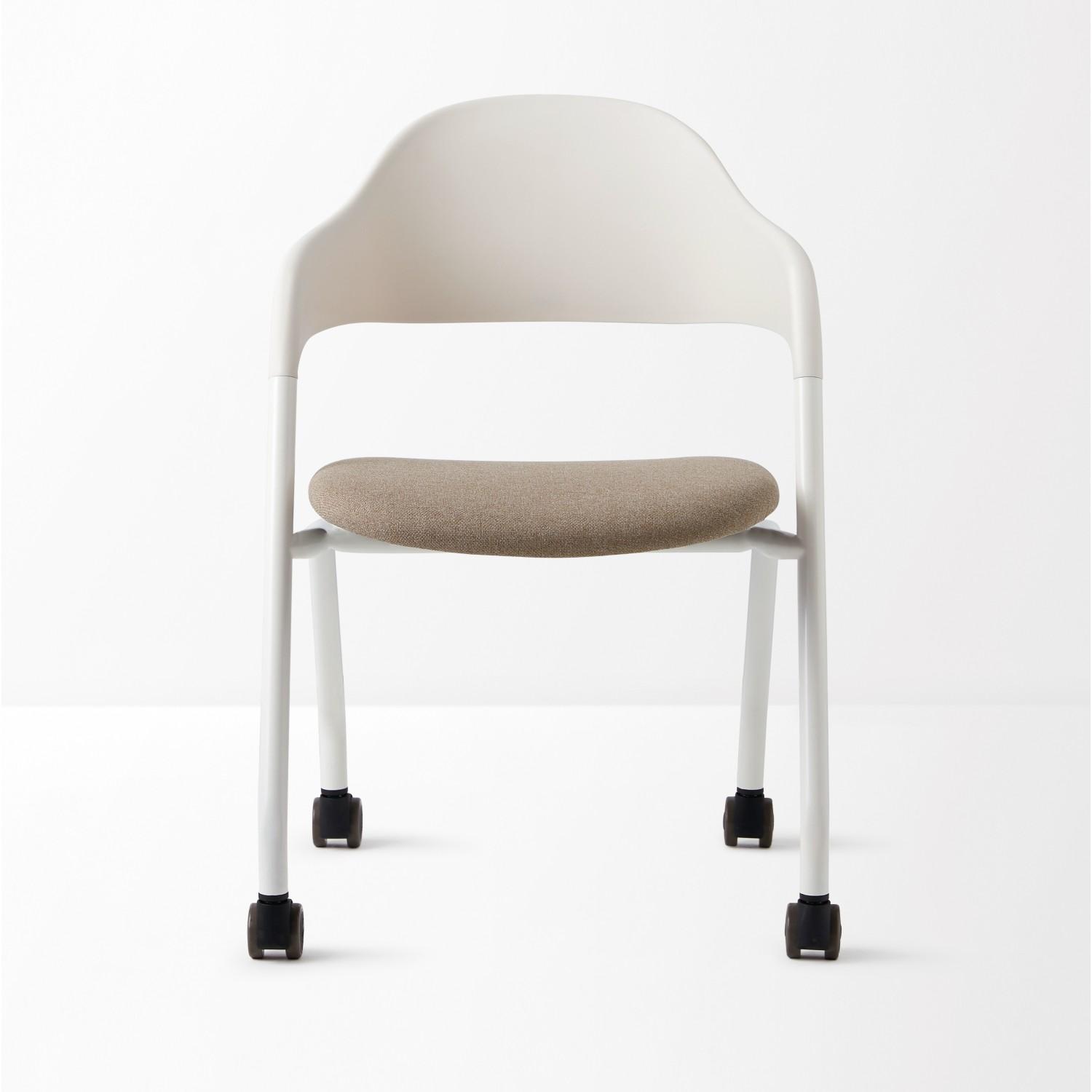 Ергономичен посетителски стол DAWON ARI, дамаска, бяла база, 4 крака с колелца, бежов | JAR Computers Ергономичен посетителски стол DAWON ARI, дамаска, бяла база, 4 крака с колелца, бежов